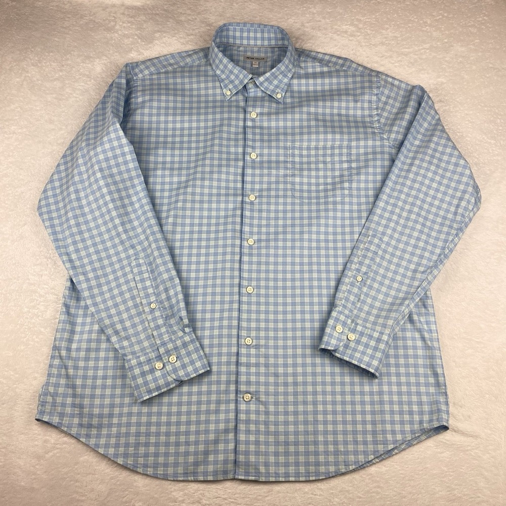 Peter Millar Shirt Mens XL Blue/Green Checks Cotton/Nylon/Spandex Stretch - Picture 3 of 7